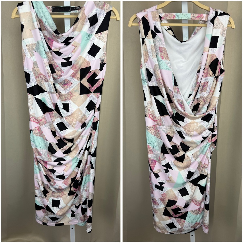 Robert Rodriguez‎ Lydia knit Abstract Print Draped Back Sleeveless Midi Dress M